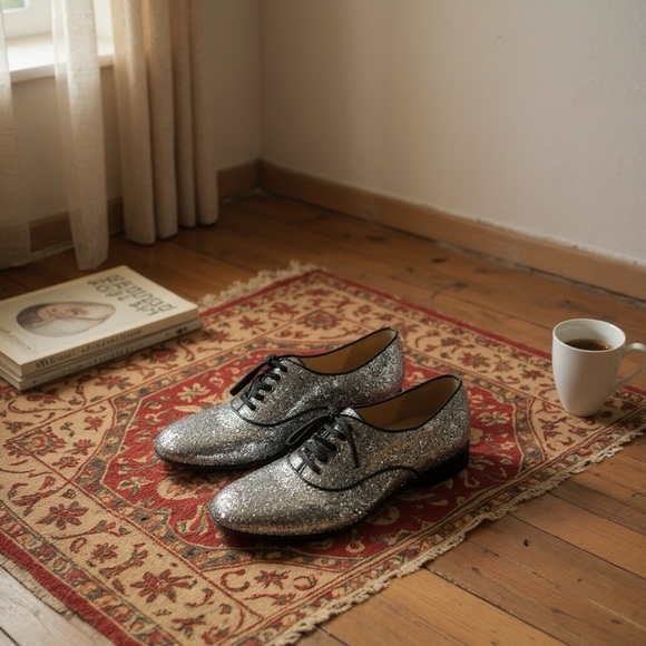 Christian Louboutin Glitter Oxford Flats | Silver Red Sole Shoes EU 39 - Picture 9 of 9